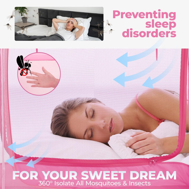 AlvantorÂ® Mosquito Net Bed Canopy Tents Dream Privacy Space Twin Size Sleeping Tents Indoor Pop Up Portable Frame Breathable Cottage Pink (Mattress Not Included) - Image 4
